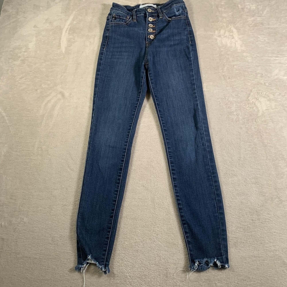 KanCan Jeans Womens 3/25 Blue High Rise Skinny Button Fly Ankle Raw Hem KC7273D